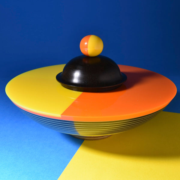 Orange yellow acrylic top bowl with lid by Graham Lester 