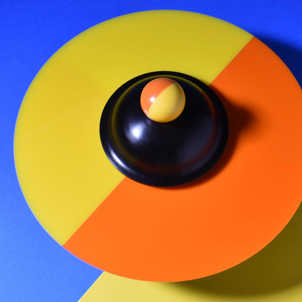 Orange yellow acrylic top bowl with lid by Graham Lester 